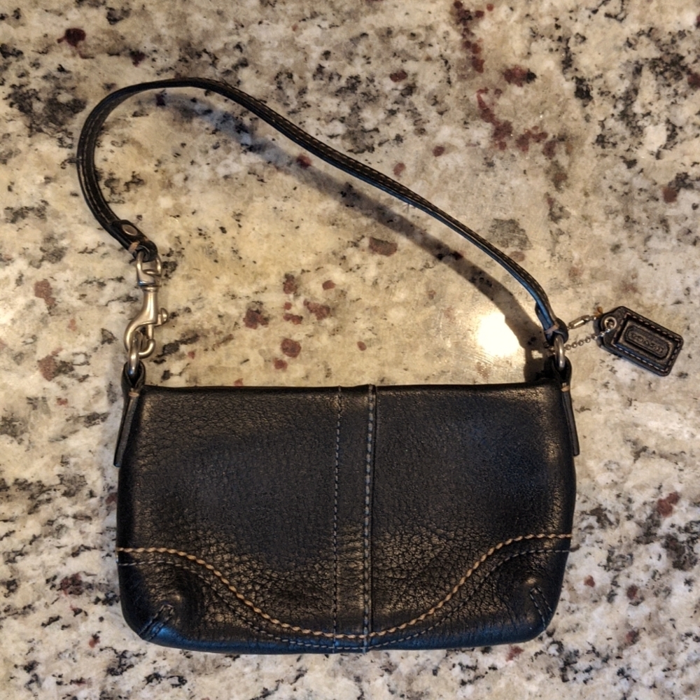 Small black leather Coach wristlet